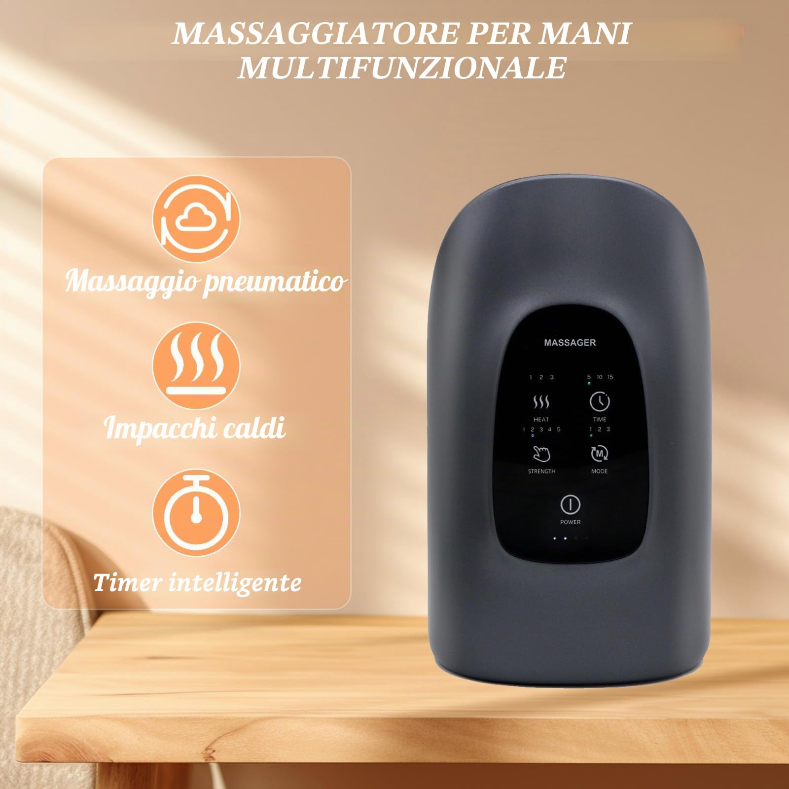 Massaggiatore elettrico per le mani, senza fili, con 3 massaggi, 3 temperature, 5 livelli di pressione, massaggiatore per dita, il miglior regalo per la famiglia e gli amici (grigio)