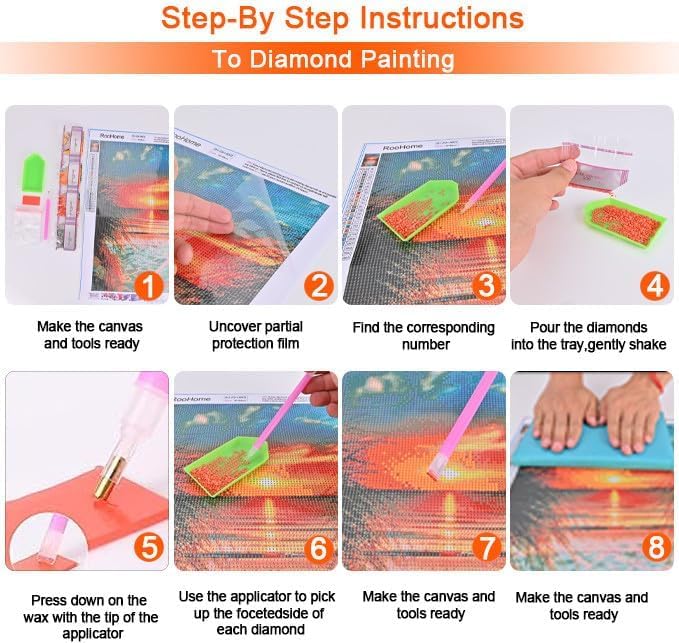 Miniatura 4 de ROOHOME Kits de arte de diamantes de playa para adultos  5D DIY taladro completo océano puesta de sol kits de pintura de diamantes para