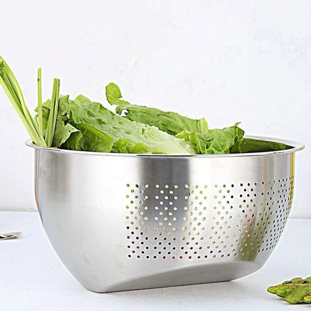 Cuenca Lavadora de Arroz en para acero Inoxidable con Agujeros Laterales - Colador Escurridor para Pasta y Legumbres - Utensilio de Cocina para fácil de Limpiar 22.5x11.5cm(304 material 26 cm)