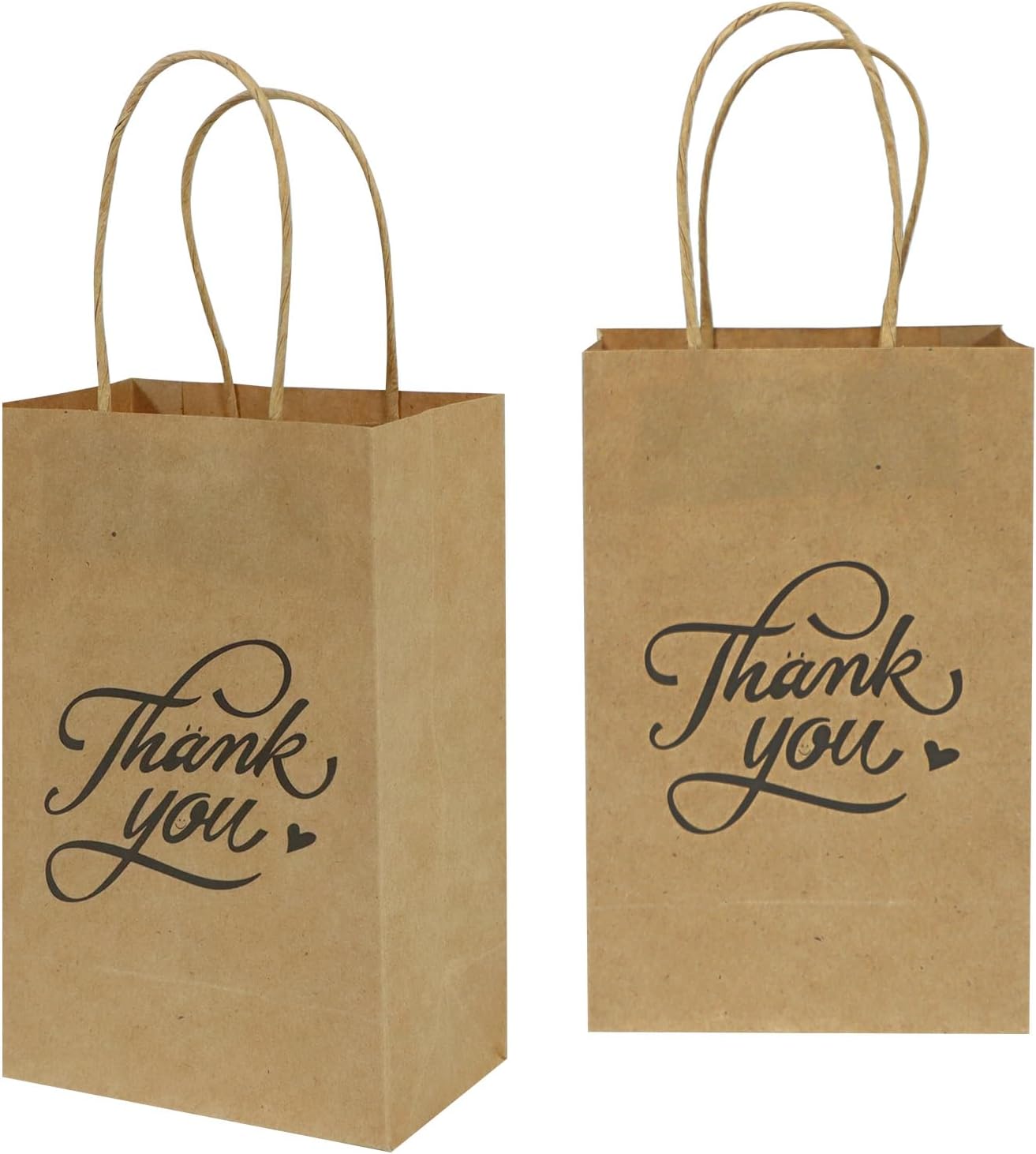 bagmad 100 Pack 5.25x3.25x8 Inch Small Brown Paper Gift Bags with Handles Bulk, Thank You Kraft Paper Bags for Party Favors Grocery Retail Shopping Wedding Craft Cub Sacks (Plain Natural, 100pcs) - Image 3