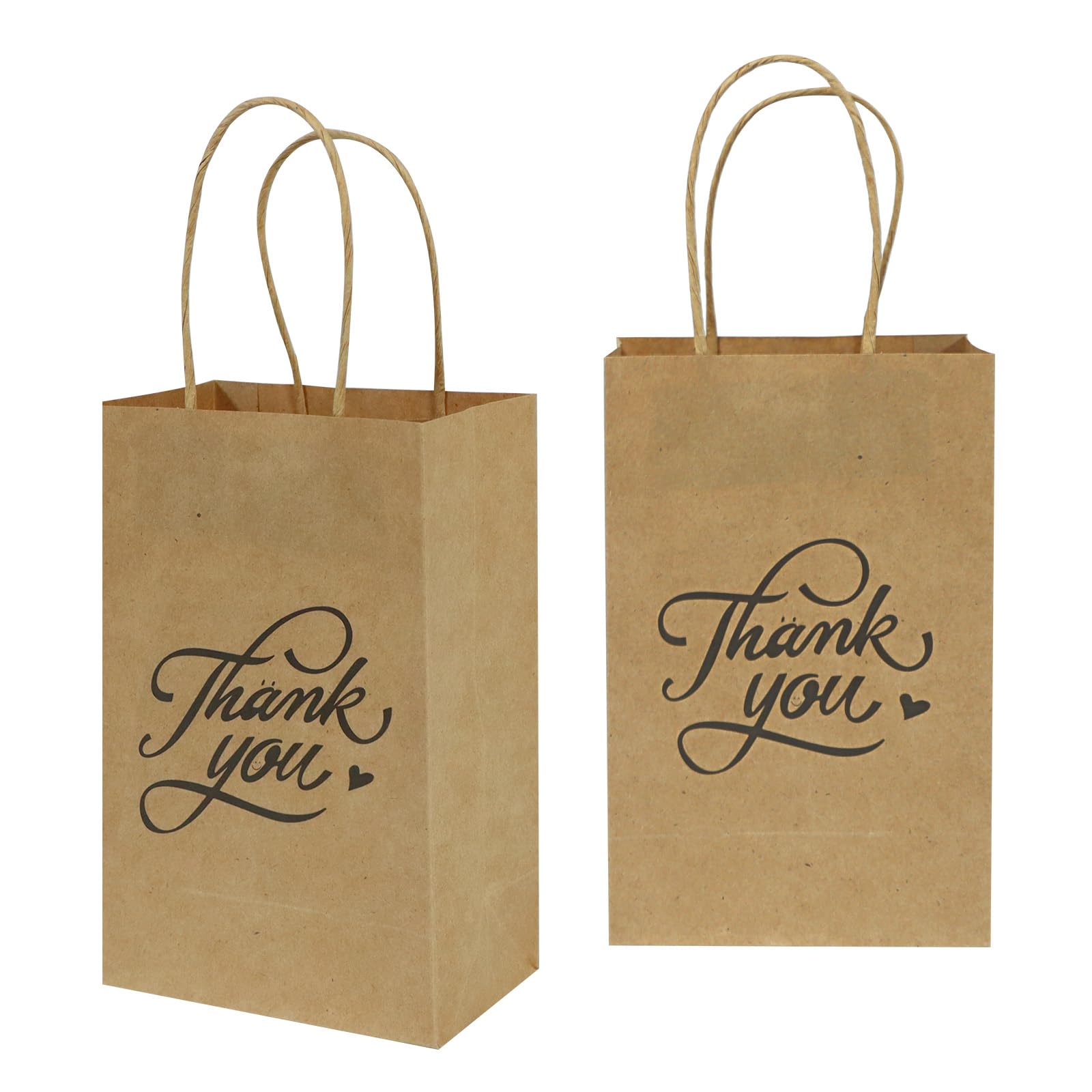 bagmad 100 Pack 5.25x3.25x8 Inch Small Brown Paper Gift Bags with Handles Bulk, Thank You Kraft Paper Bags for Party Favors Grocery Retail Shopping Wedding Craft Cub Sacks (Plain Natural, 100pcs)