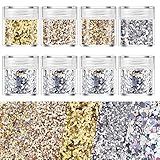 COKOHAPPY 8 Boxes Gold Silver Body Chunky Glitter Makeup, Holographic Flake Cosmetic Sequins Glitter, Ultra-thin Nail Art Iridescent Sparkle Mixed Glitter for Face Eye Hair