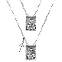 Scapulars Catholic Necklace for Women 925 Sterling Silver Pendant with Stainless Steel Chain Escapularios Catolicos Jewelry with Sacred Heart of Jesus Escapulario De La Virgen Del Carmen