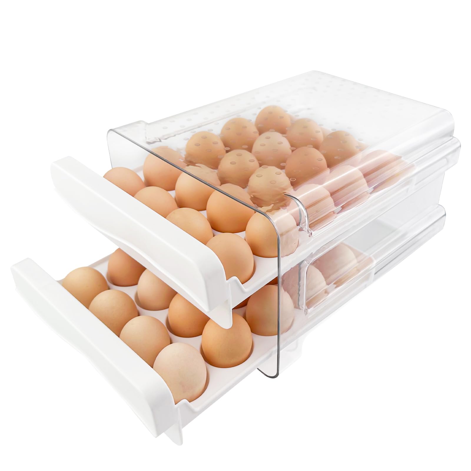 Kühlschrank Aufbewahrungsbox, Eierbox Schubladen, 40 Eier Eierbehälter, Eierhalter Kühlschrank, Stapelbarer Transparenter Kunststoff Eierspender, Organizer Haushalt Eier Ordnungssystem