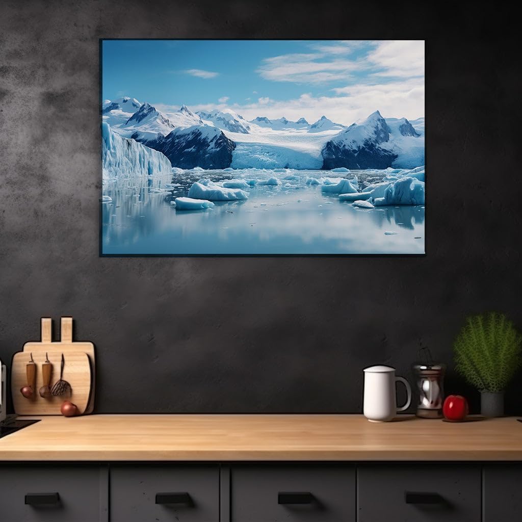 Canvas for Living room. Winter's Tranquility: Ice, Sea, and Snow-Capped Serenity, 27 x 18 inch Canvas Wall Art - Expansive Panoramas - Modern Home Decor - 69x46 cm (27x18 inch)