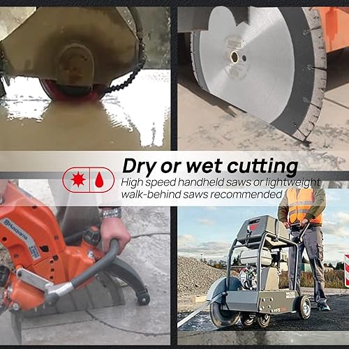 Miniatura 3 de DT-DIATOOL Hoja de sierra segmentada de diamante de 14 pulgadas, eje de disco de corte sinterizado de 1.000 in con arandela de 0.787 in para bloque