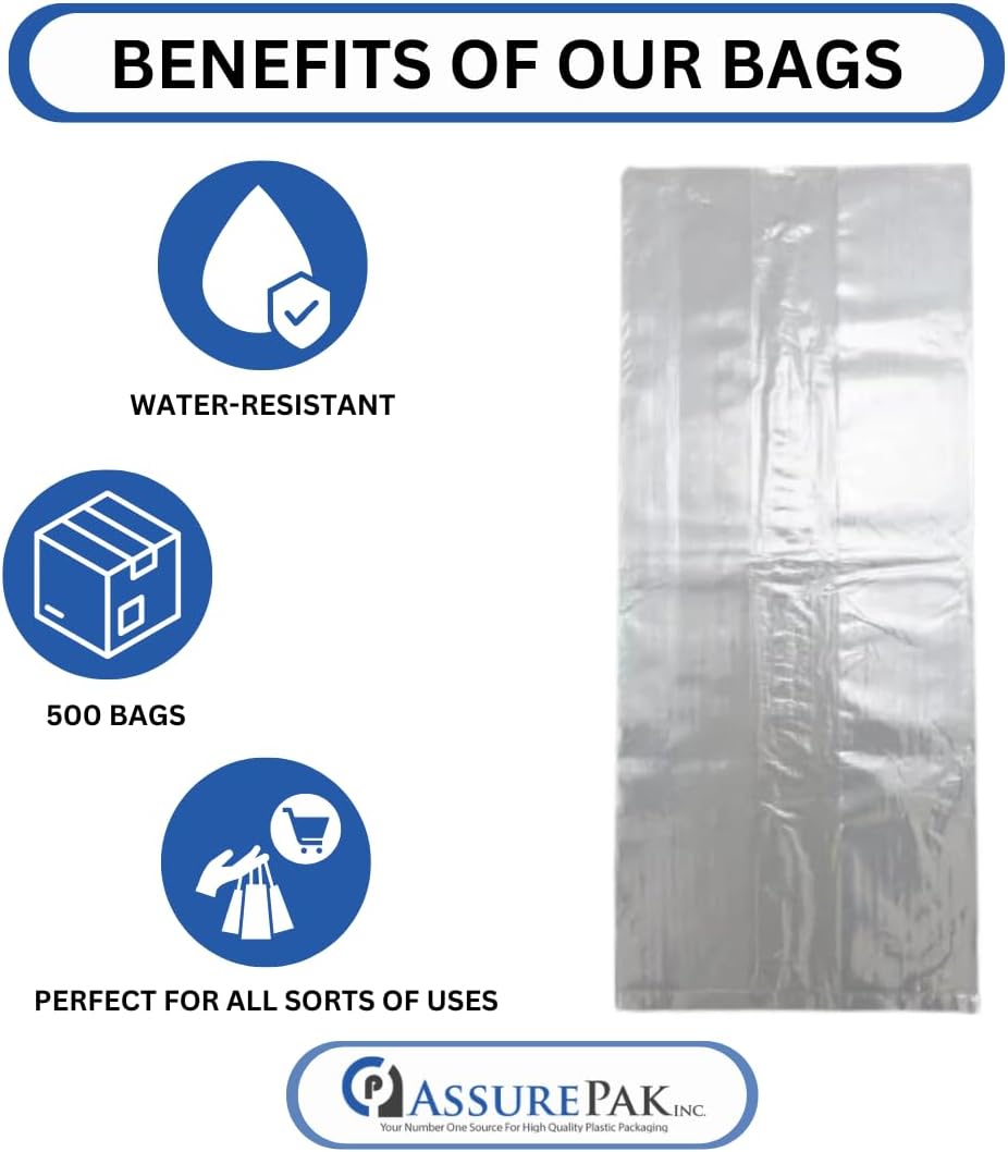 ASSUREPAK Clear (Natural Color) LDPE Poly (No Venting Holes) - 8"x4"x18" - 500 Bags - 1.40 mil - Clear - LDPOLY8418WF-XHD