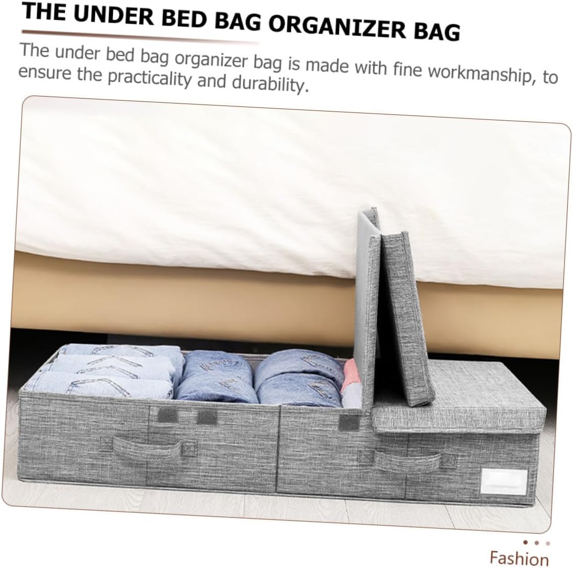 Multi-functional Foldable Garment Storage Box with Lid for Under Bed Organizer Clothes and Blanket Storage Container with Handles Household Quilts and Bedding Organizer in Gray