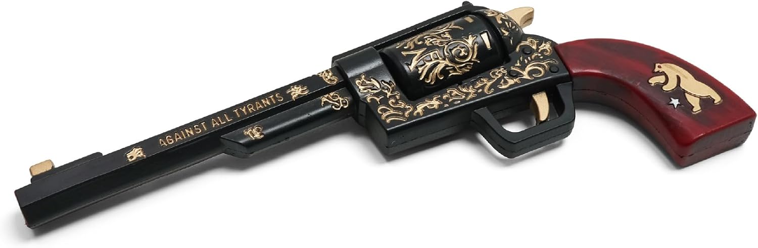 teland Ranger Foam Revolver Replica – 14" Post-Apocalyptic Prop with Gold Engraving & Wood-Color Grip | PU Foam Cosplay Collectible for Costume, Display & Halloween