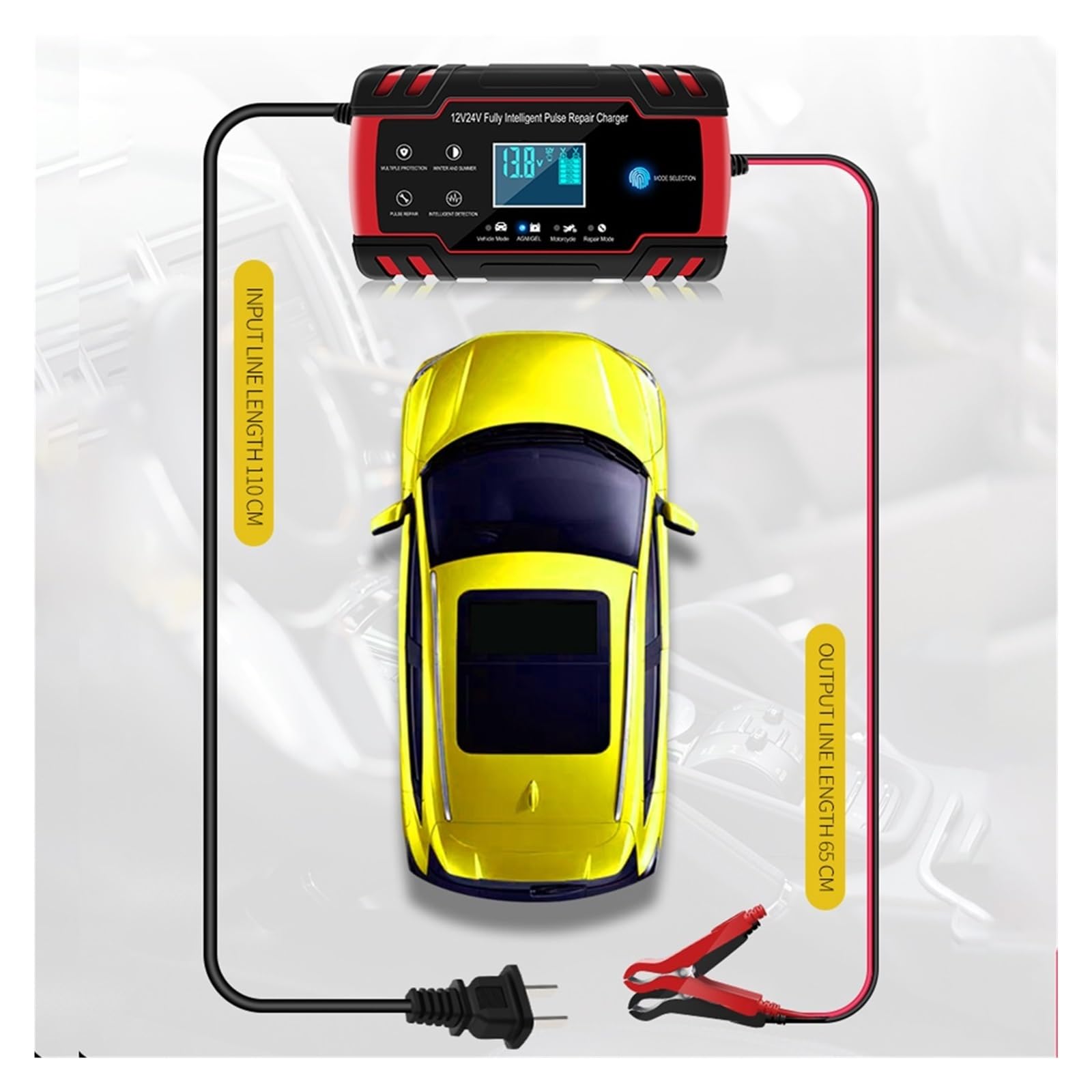 Chargeur De Batterie Voiture Réparation Rouge 12V 24V 8A Impulsion Automatique Intelligente for La Décoration Pièces Personnelles en Plein Air Charge De PréCision(Red)