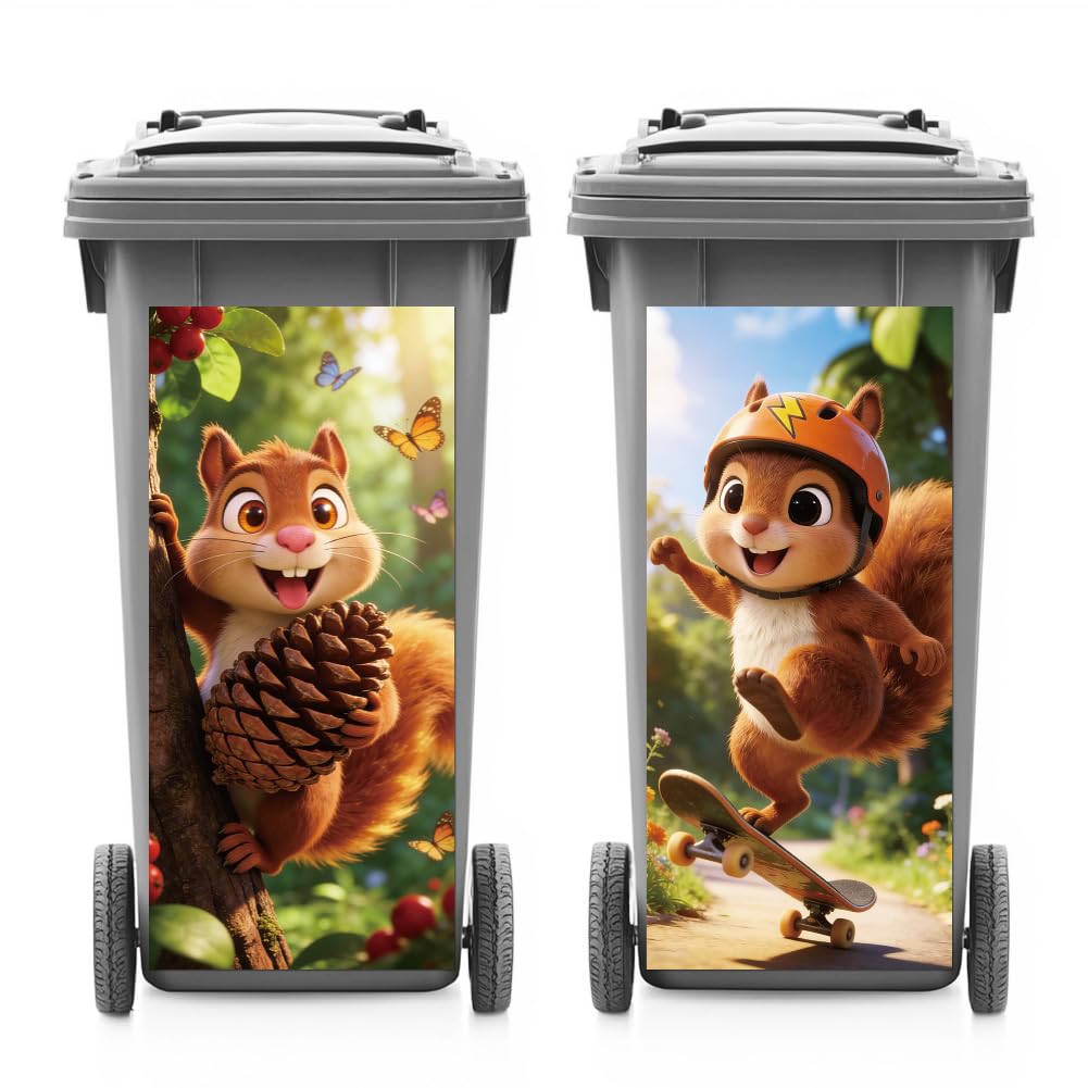 ANATTASOUL 2Pcs Squirrels Animal Wheelie Bin Stickers for Bins Decorative