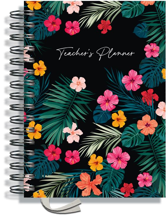 Teacher Planner 2026-2027 A5 size by Pirongs | 8 Lesson Planner for Teachers | Page a day | Undated, Hardback, Wiro-bound Teachers Planner - Tropical Floral โ image 1