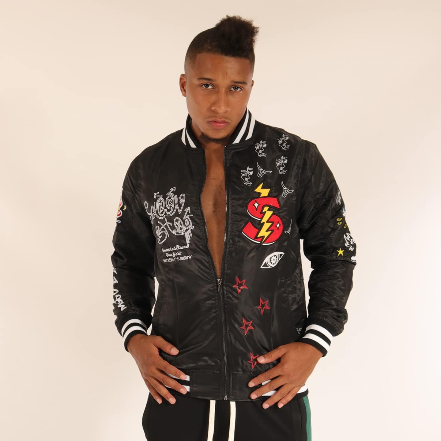 SCREENSHOT Hip-Hop Urban NYC Fashion Bomber Jacket - Modern Outdoor Lightweight Streetwear Graffiti Print Zip Up Top