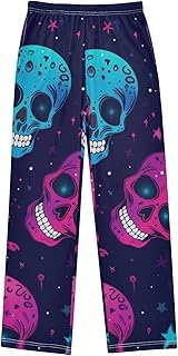 Pantalones largos de pijama para niños, diseño de calavera, color morado y azul