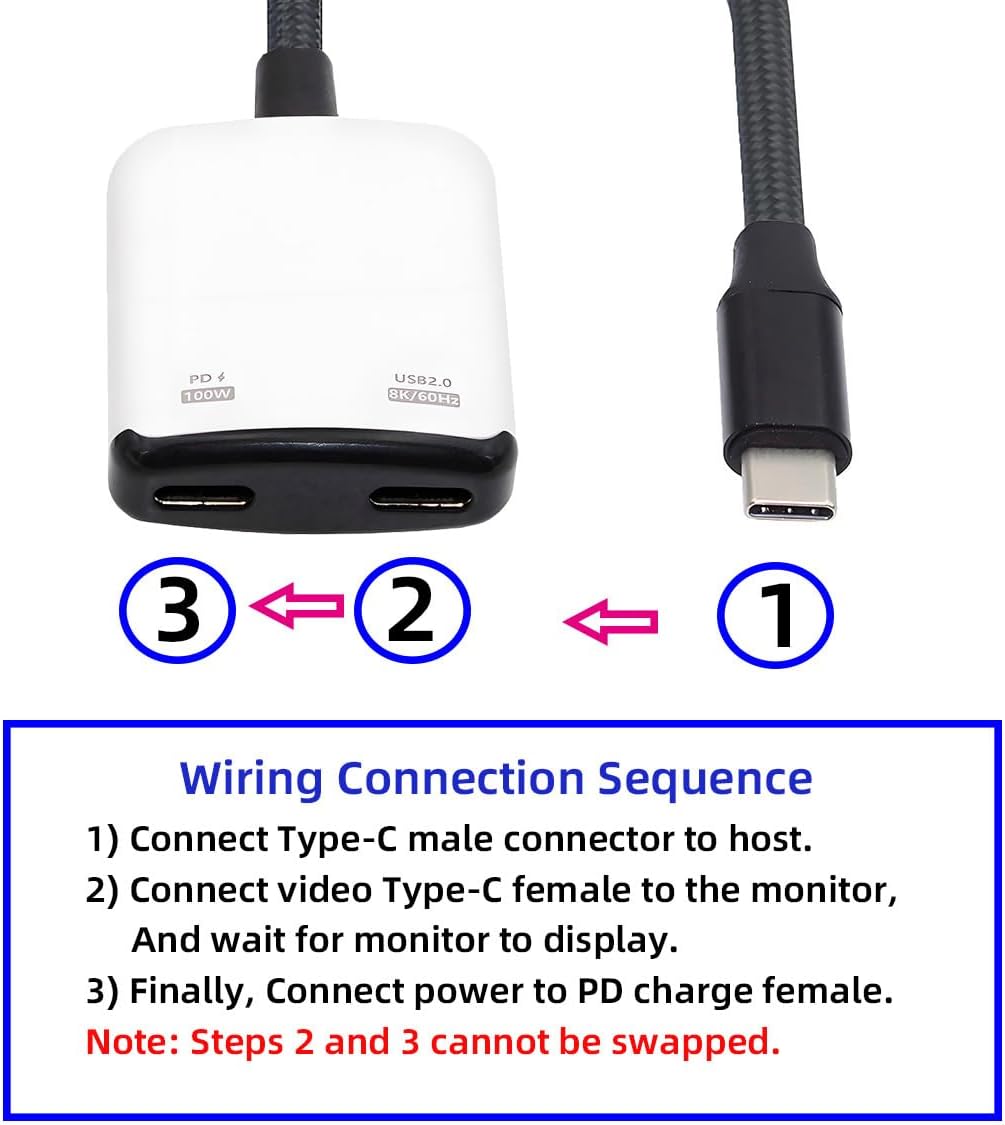 CY USB-C Type-C 1-to-2 VR AR Glass OTG 8K Video USB-C Female 100W PD Power Cable for NS Handheld Console Laptop Tablet Phone (White) image 2