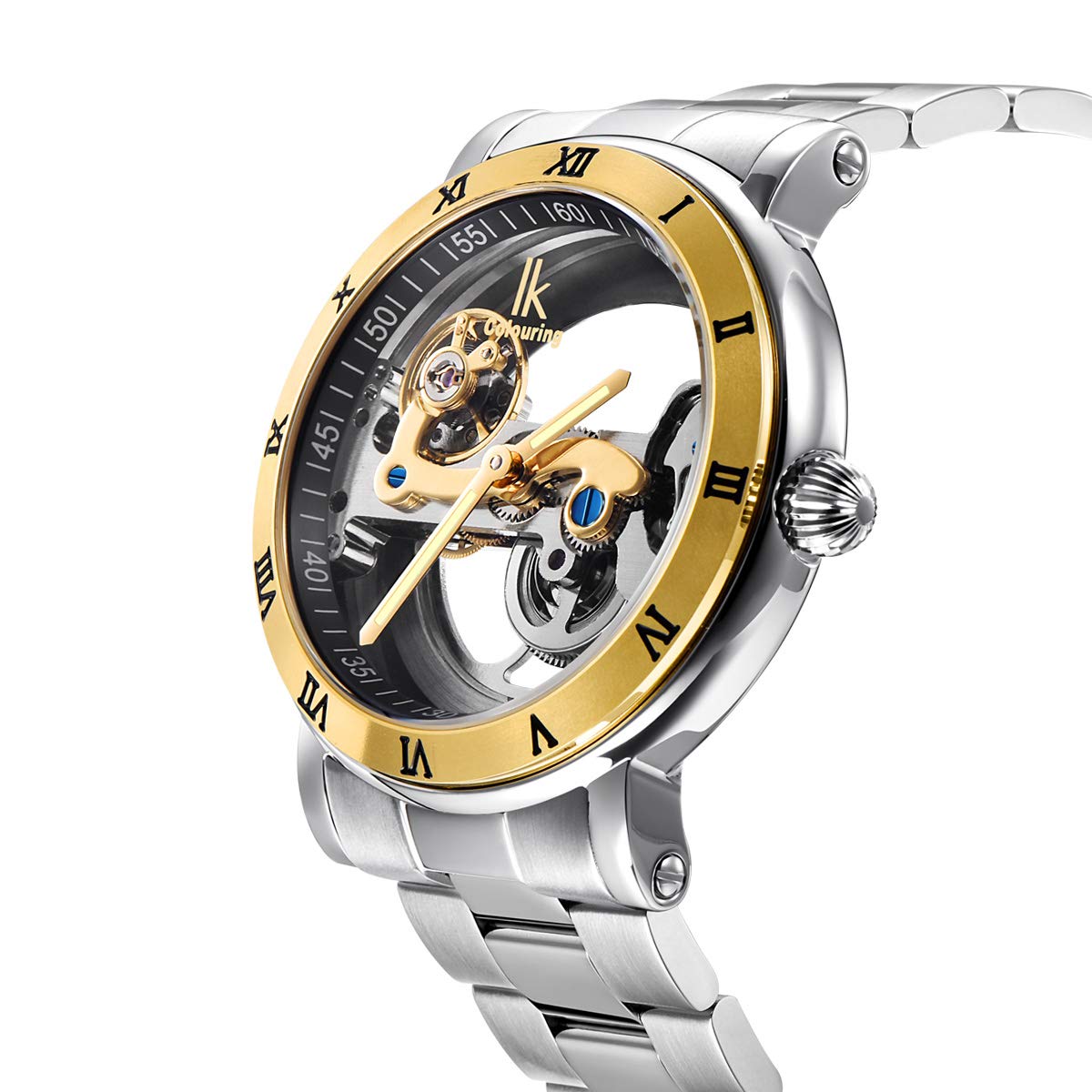 Alienwork IK Orologio Automatico Uomo Donna Scheletro Meccanismo a Ponte Fondo in Vetro
