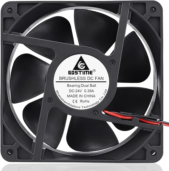 GDSTIME 120mm x 38mm 24V DC Brushless Cooling Fan 2-Pin Dual Ball Bearing | 3000RPM, Powerful Little Fan, 120x120x38mm, 1238, for DIY Ventilation Exhaust Project