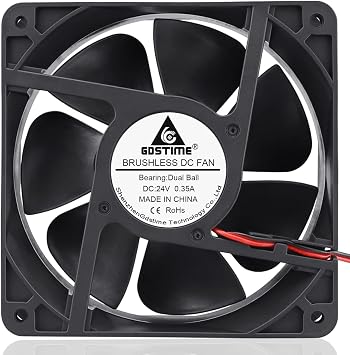 GDSTIME 120mm x 38mm 24V DC Brushless Cooling Fan 2-Pin Dual Ball Bearing | 3000RPM, Powerful Little Fan, 120x120x38mm, 1238, for DIY Ventilation Exhaust Project