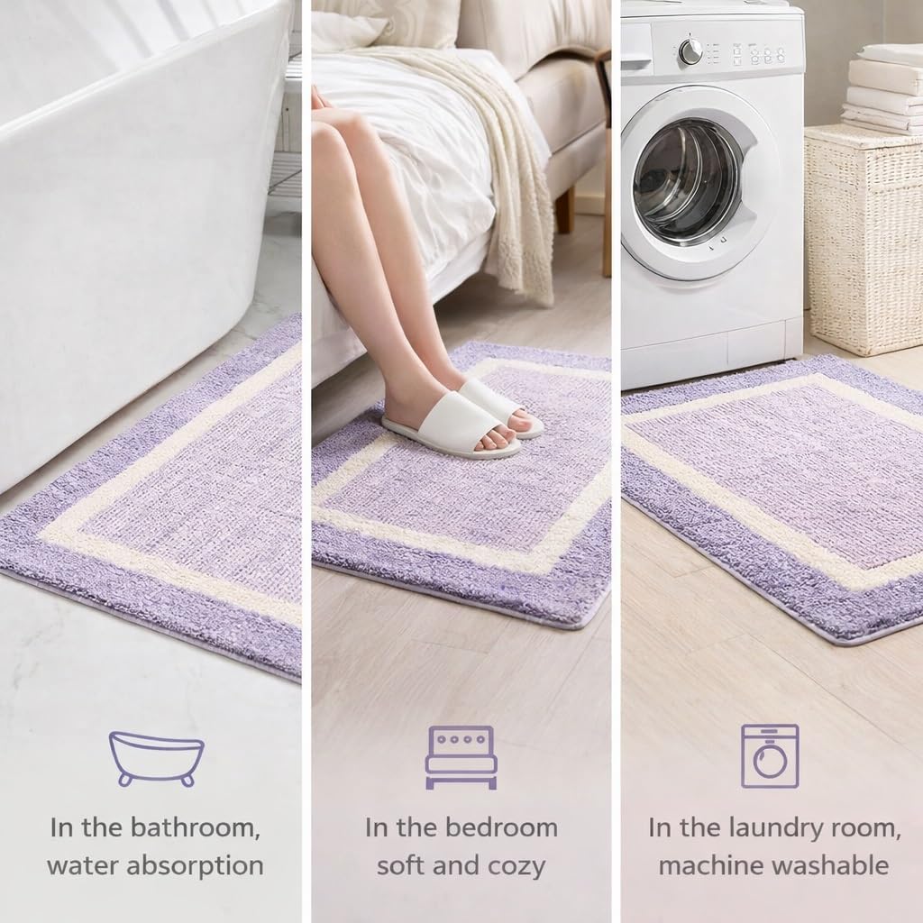 Small Bathroom Rugs with Rubber Backing Soft Comfortable and Washable Microfiber Bath Mats for Bathroom Decor