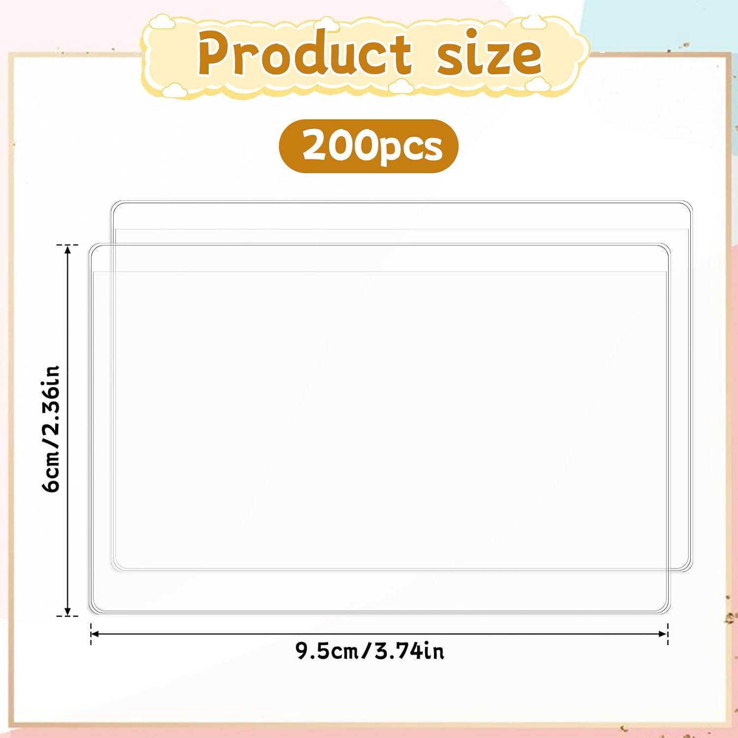 200 Pcs Self-adhesive Index Card Pockets Bin Labels for Storage Bins Plastic Clear Adhesive Label Pockets Plastic Index Card Holder with Top Open for Organizing, Library, Photo, Shelves(3.74 x 2.36'')