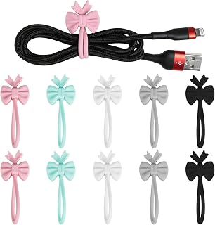 Nearockle 10Pcs Reusable Silicone Twist Cable Ties, Colorful Cable Straps for Bundling and Organizing, Cable Manager Keeper Straps Clips in Home, Office, School(Pink, Blue, White, Grey, Black,)