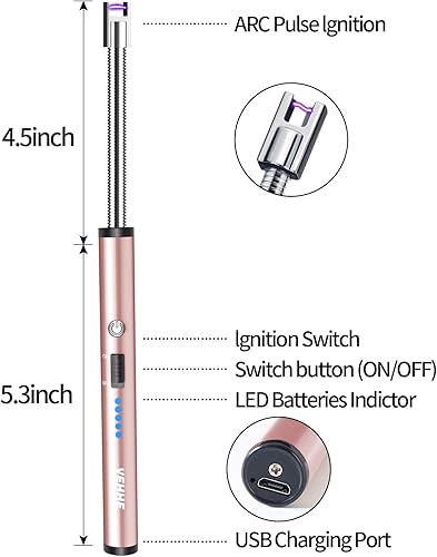 Miniatura 58 de VEHHE Encendedor USB, encendedor de velas de arco recargable con pantalla LED de batería, encendedores de cuello flexibles largos para parrilla