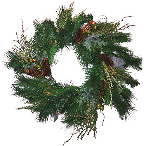 Christmas Wreath 24 Inch Mixed Greens W Pinecones #TOP21