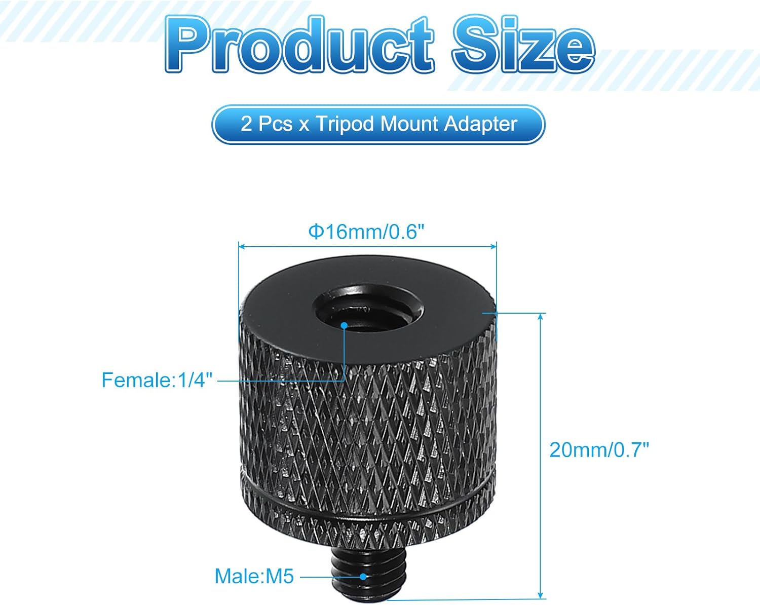 PATIKIL Tripod Screw Adapter 1/4" Female to M5 Male, 2 Pcs Tripod Nut Connectors Camera Mount Screw Camera Double Head Converter for Microphone Holder Magic Arms Accessories, 20 mm