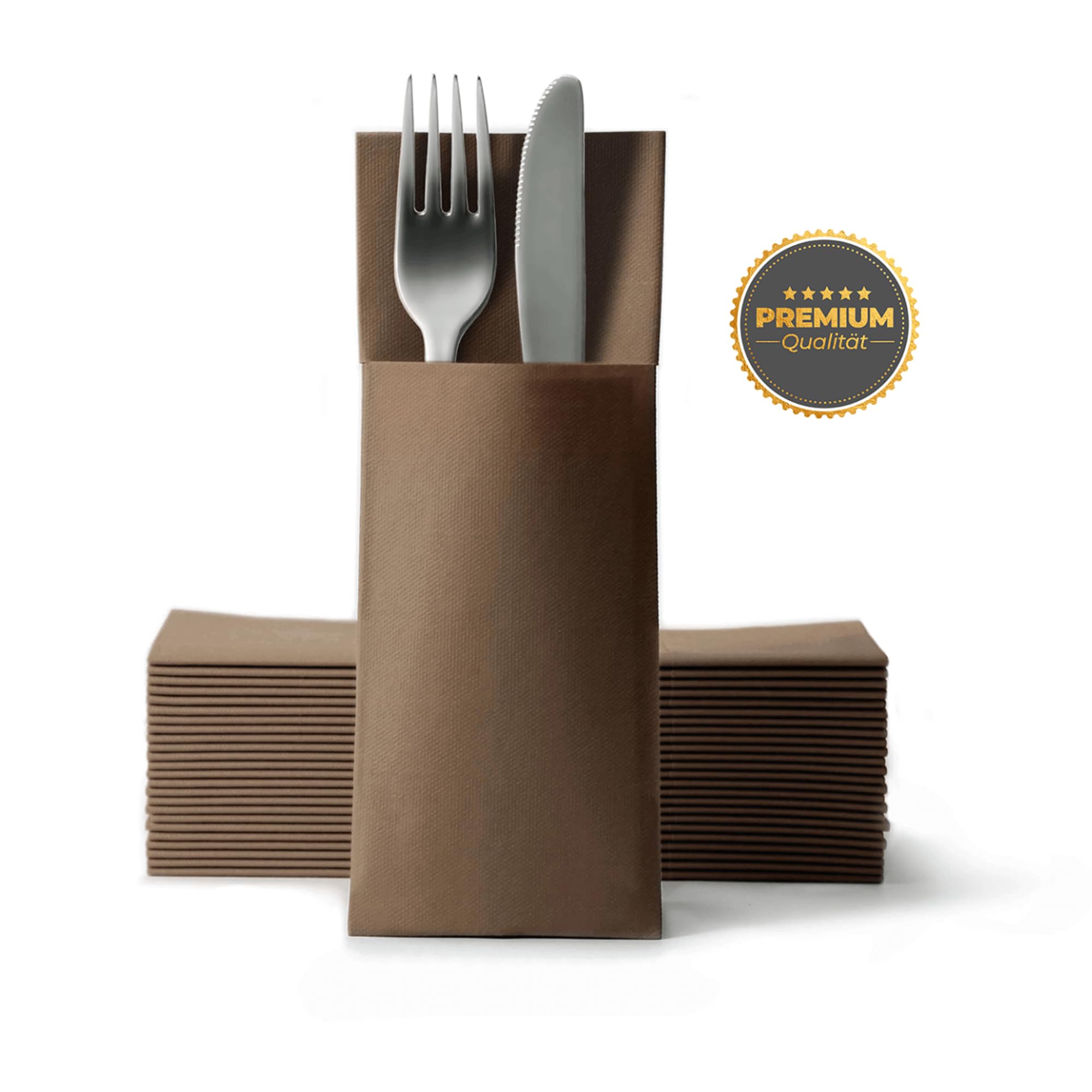 Airlaid Besteckservietten, Bestecktaschen mit Serviette 32 cm x 40 cm, Bestecktasche Hochzeit, 1250 Stück, Braun