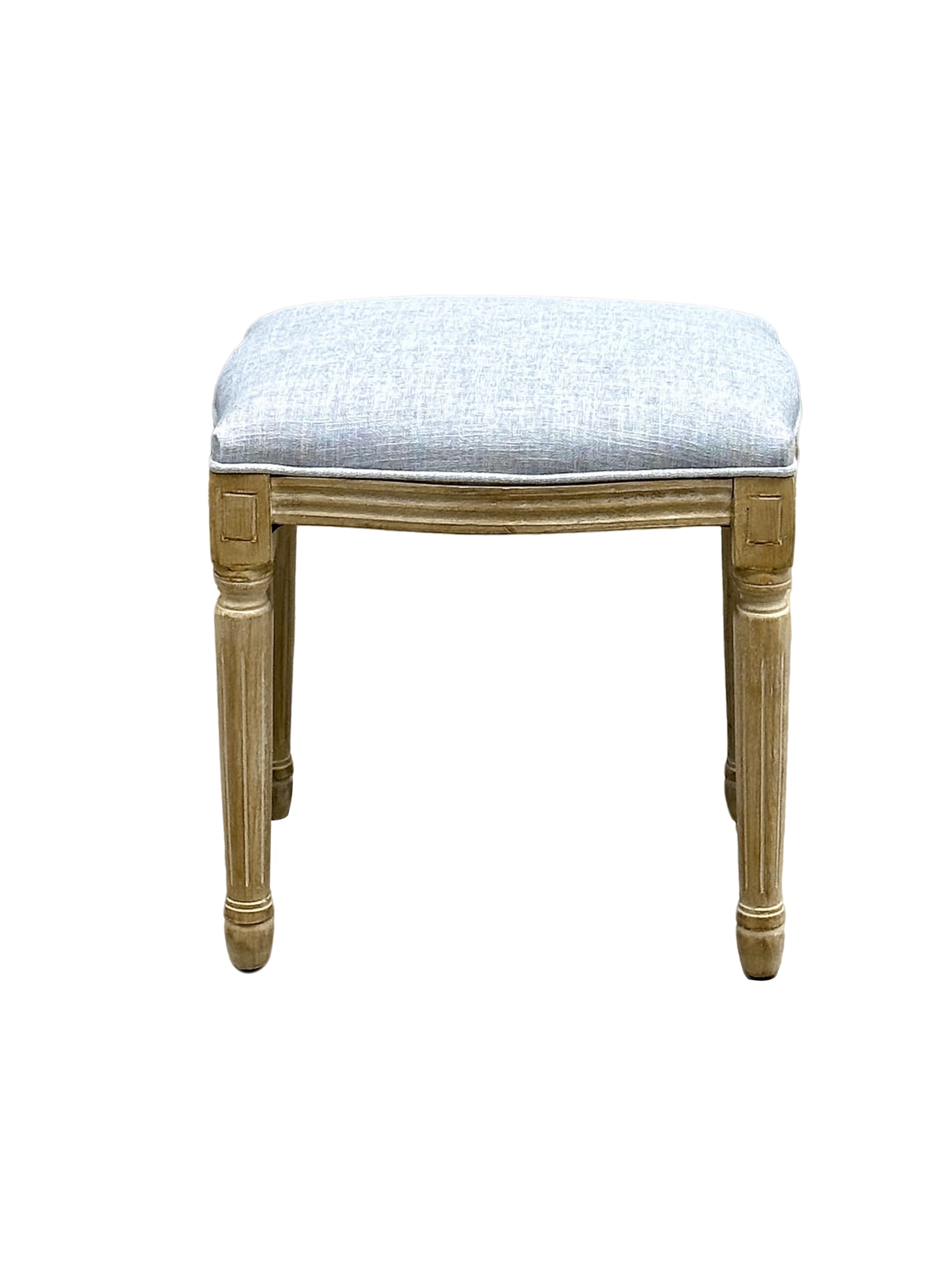 A ASPECT French Style Belle Dressing Table Stool,White Washed Solid Wood Legs,Padded Seat Cushion (Grey Cushion)