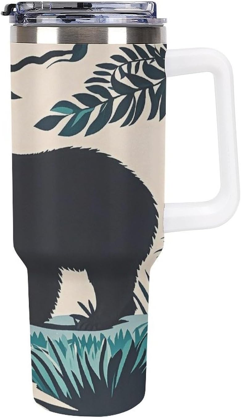 Bear Silhouette Tumbler 40 Oz with Handle&Lid Large Car Cup Stainless Steel Vacuum Travel Mug Insulated Water Bottle Leak-proof Portable Coffee Cup for Home Car Outdoor