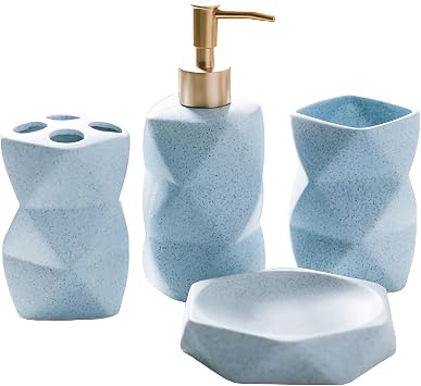 Bathroom Accessories Set, Frosted Look Bathroom Sets for Counter Top Restroom Apartment Modern Decor Stuff, Gift for Women and Men,Blue,4pcs