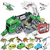 Siairo Transporter Dinosaur Carrier Truck - 7 Dinosaurs and 6 Vehicles Dino Play Toy for Kids 3 4 5...