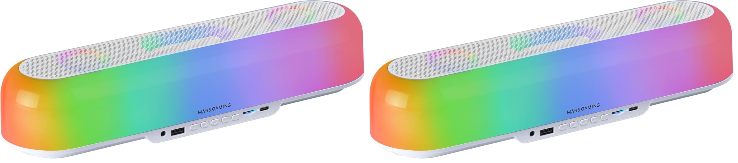 Mars Gaming MSB-Orb, Altavoz Portátil + Barra de Sonido 20W, Iluminación Orbilight RGB 360º, Soundbar con Sistema de Triple Driver, Altavoces Gaming Bluetooth 5.3 / USB/MicroSD/AUX/FM, Blanco