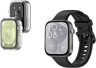 سوار ساعة بديل ناعم ومتين وسريع الفك من في فولت + جراب حماية بتغطية كاملة من بولي يوريثين مقاوم للحرارة متوافق مع ساعة هواوي فيت 3، عبوة من 2 قطعة