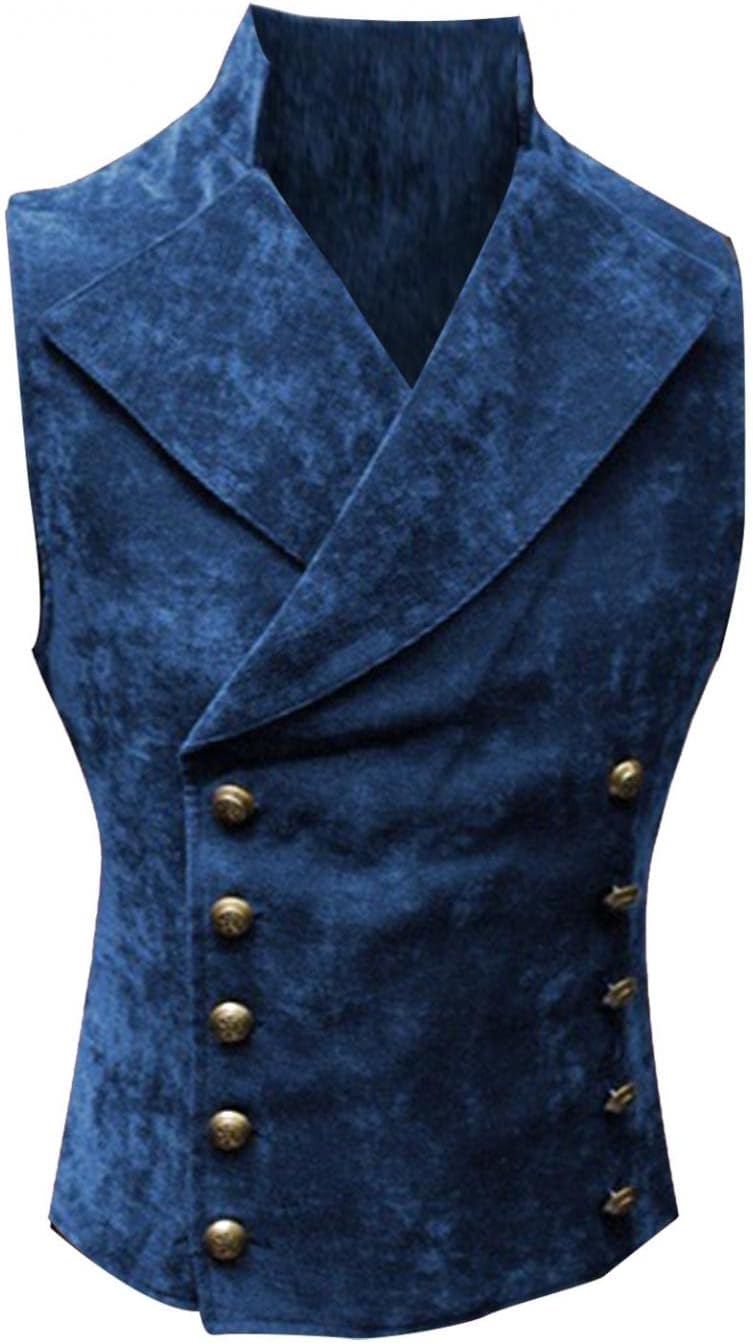 ZHUER Men's Faux Suede Vest Slim Fit Double Breasted Suit Vest Retro Gothic Steampunk Waistcoat Western Cowboy Vest Jacket