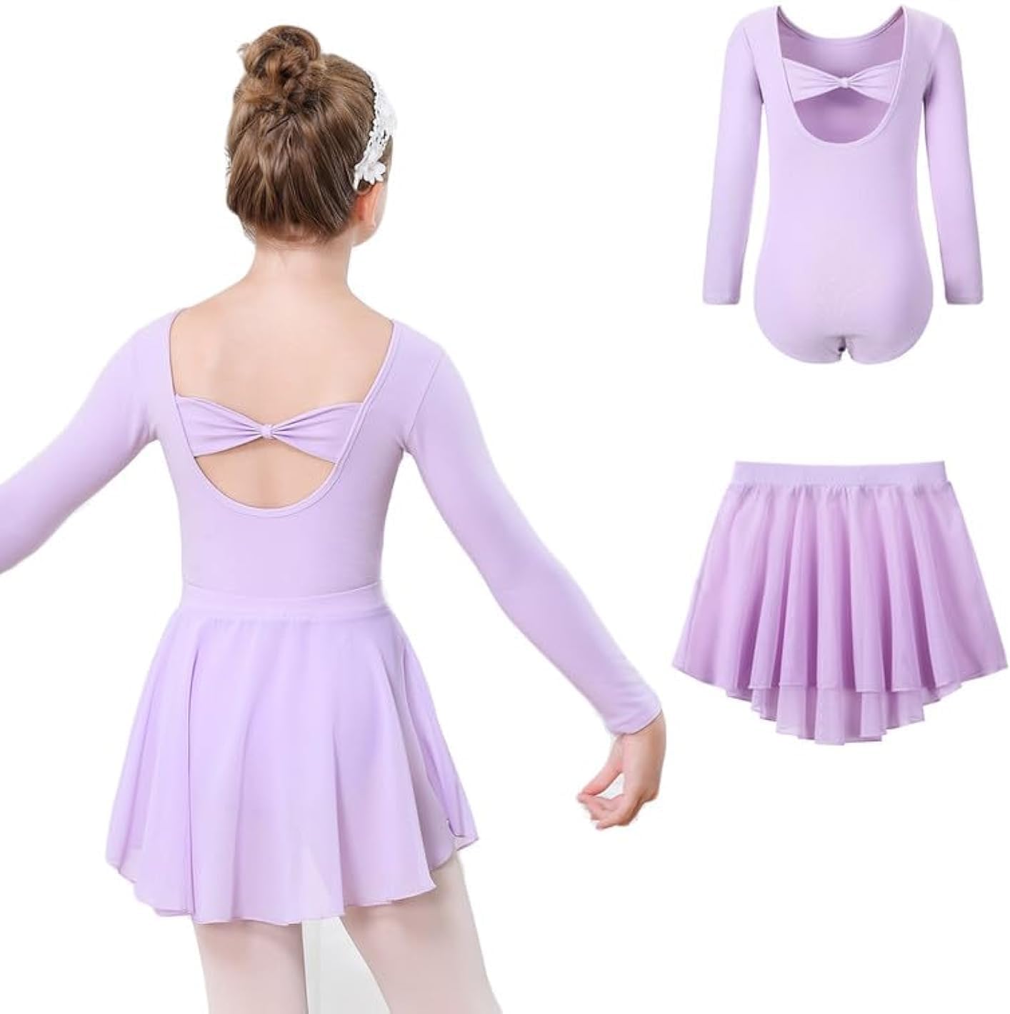 Girls Ballet Leotards with Removable Skirt Toddler Hollow Back Dance Dress Combo
