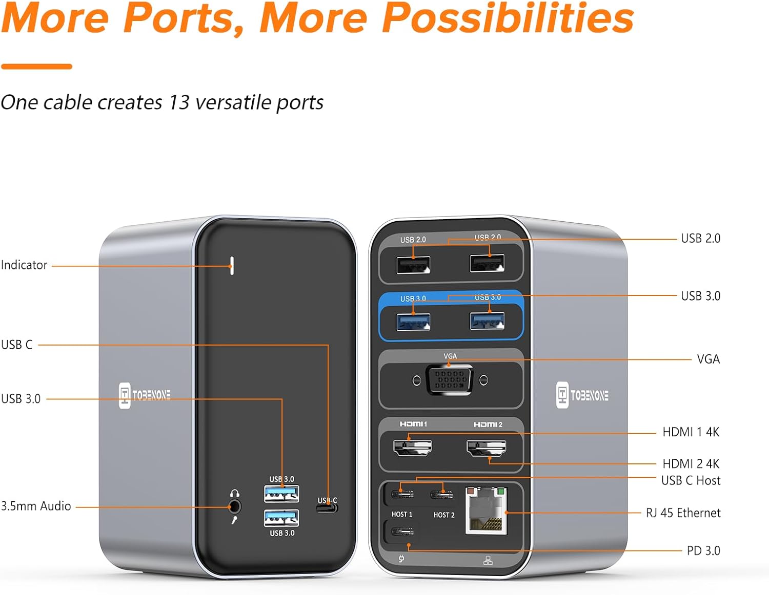 13-in-2 USB C Docking Station Dual Monitor with 100W Laptop Charger