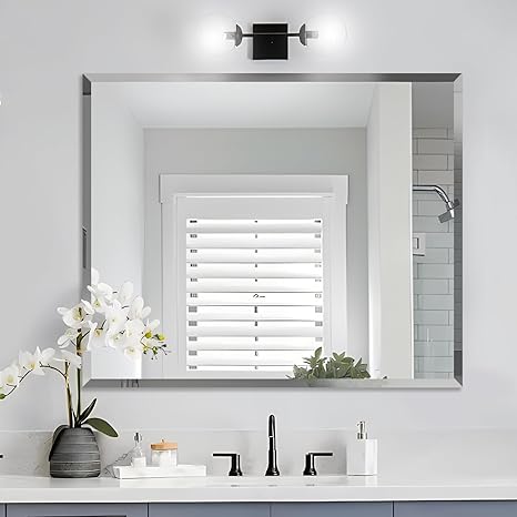 Amazon.com: LAMCHMOR 30x36 Inch Bathroom Mirror Frameless Beveled Edge ...