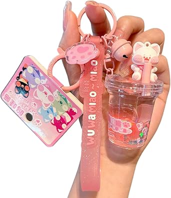 Cute Kitten Keychain Floating Liquid Little Cat Key Ring Fashion Bag Pendant