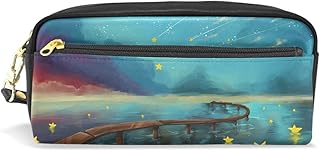 VAWA ペンケース 革 大容量 筆箱 高校生 おしゃれ 星空 星柄 スター きれい 化粧ポーチ 中学生 女子 かわいい 人気 多機能 プレゼント用