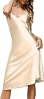 Litherday Women's Long Satin Silk Nightgown Slip Dress - Sexy V-Neck Adjustable Strap Soft Chemise Nightie Sleepwear