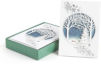 Canopy Street Masterpiece Cardinals And Trees Holiday Cards / 10 Laser Cut Christmas Note Cards Boxed With Matching Full Color Envelopes / 5" x 7" Folded Winter Greeting Cards With Inside Verse