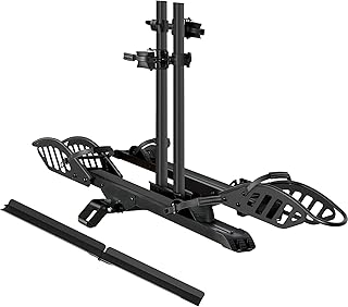 E-Bike Rack with Ramp, Hitch 2 Bike Rack, 200 lbs Capacity Electric Bike Carrier, Foldable Platform Mount for Cars, Trucks, SUVs, Minivans, Up to 5-Inch Fat Tire for 2'' Receiver