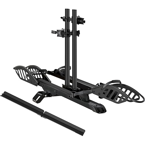 E-Bike Rack with Ramp, Hitch 2 Bike Rack, 200 lbs Capacity Electric Bike Carrier, Foldable Platform Mount for Cars, Trucks, SUVs, Minivans, Up to 5-Inch Fat Tire for 2'' Receiver