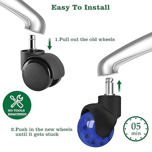 Miniatura 3 de Ruedas de repuesto para silla de oficina, ruedas de goma de 2 pulgadas para alfombras de piso de madera, juego de 5, ruedas resistentes para sillas