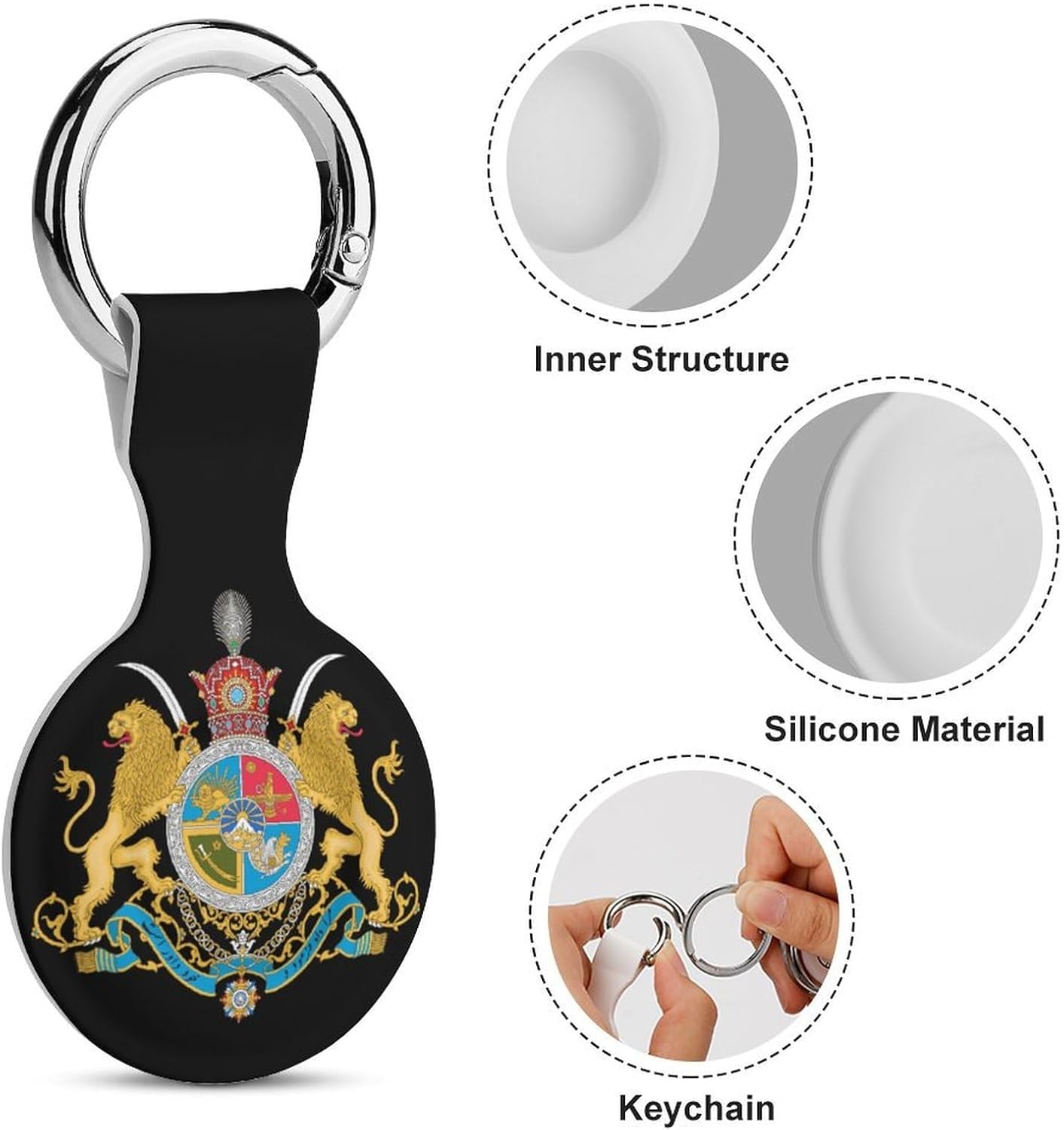Imperial Coat of Arms of Iran Funny Cover Compatible with AirTag Case Protector GPS Tracker Holder with Keychain