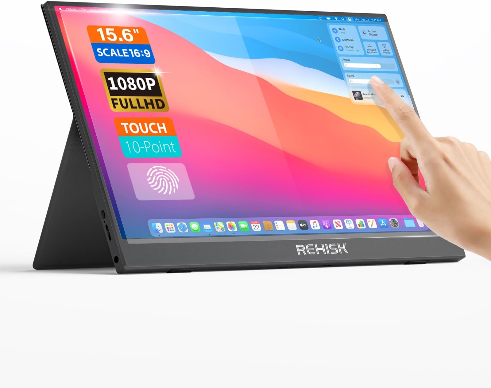 15.6" Touch Screen Monitor FHD 1080P IPS Portable Monitor Build in Speakers with HDMI and USB-C Ports for Laptop, MacBook Pro, PC, Switch, Xbox, PS4/5, Smartphone