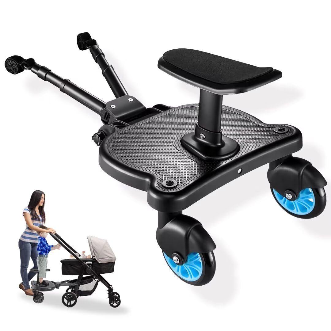 Universal Stroller Board - 2 in 1 Sit and Stand Stroller Board with Detachable Seat Stroller Attachment Buggy Board for 99% of Strollers, Holds Children up to 55lbs, Blue
