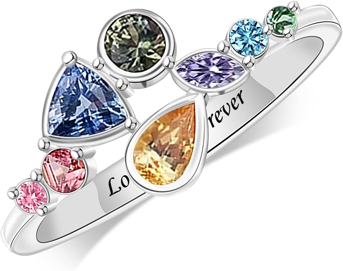 MissNaNa Personalized 1-8 Birthstones Rings for Women Custom Mother Rings with Birthstones Family Rings Cubic Zirconia Ring Gift for Mom Mother's Day Jewelry